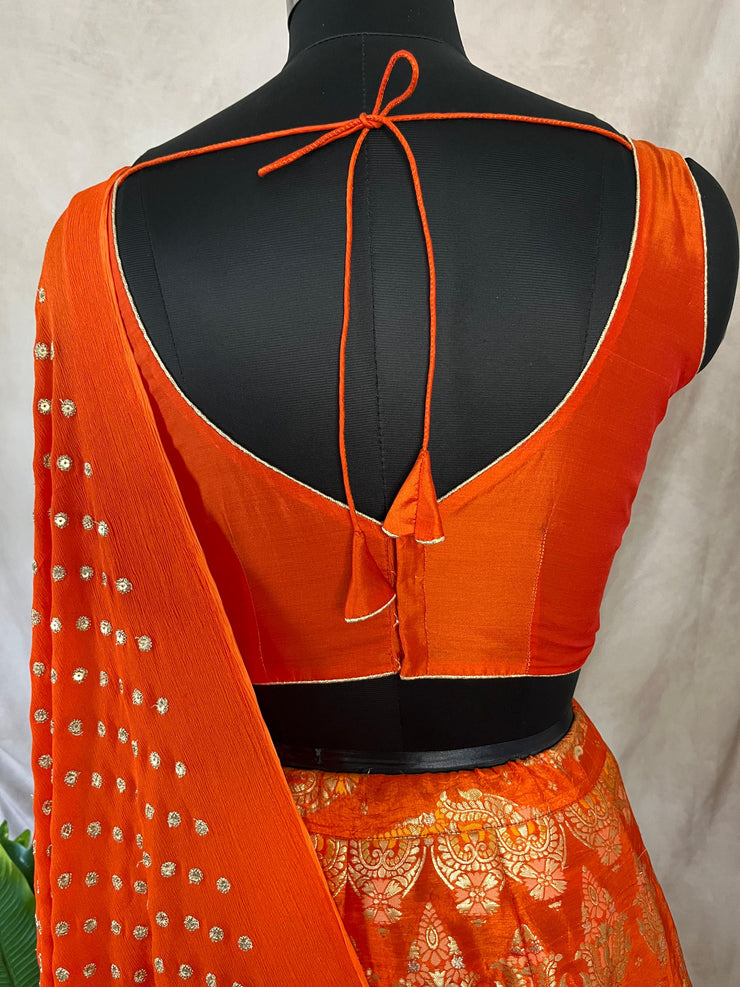 Orange Banarsi silk lehanga
