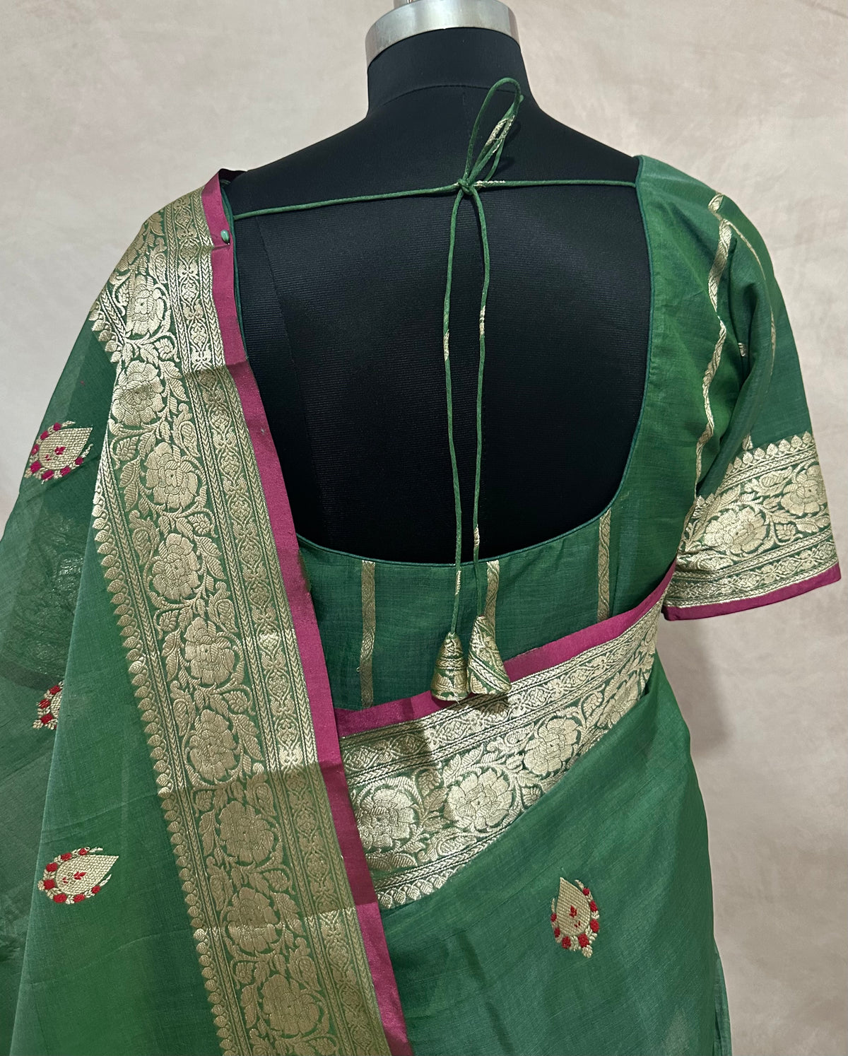 Banarsi cotton silk handloom saree with stitched blouse