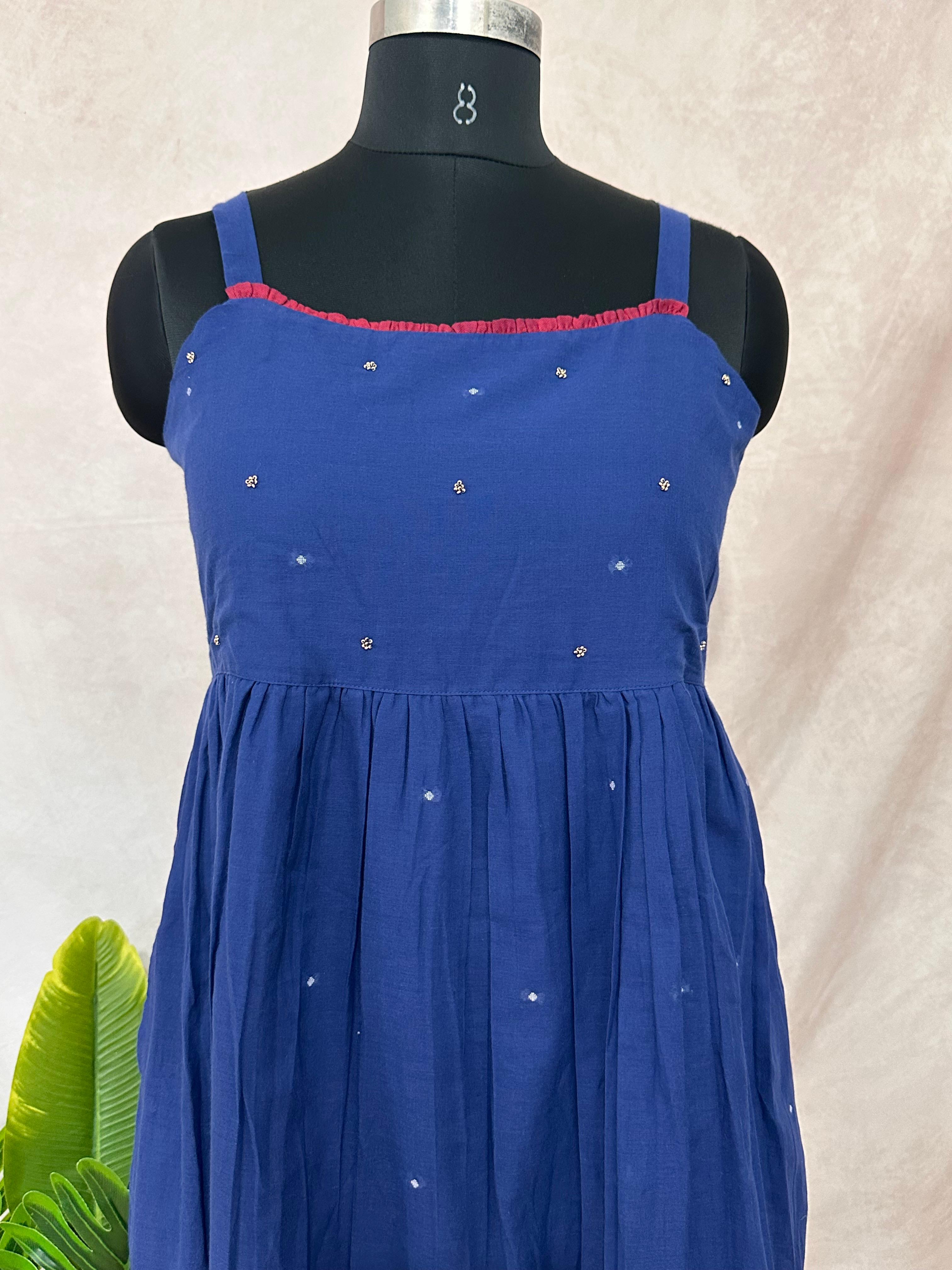 Blue pure cotton jamdani dress with long shrugg