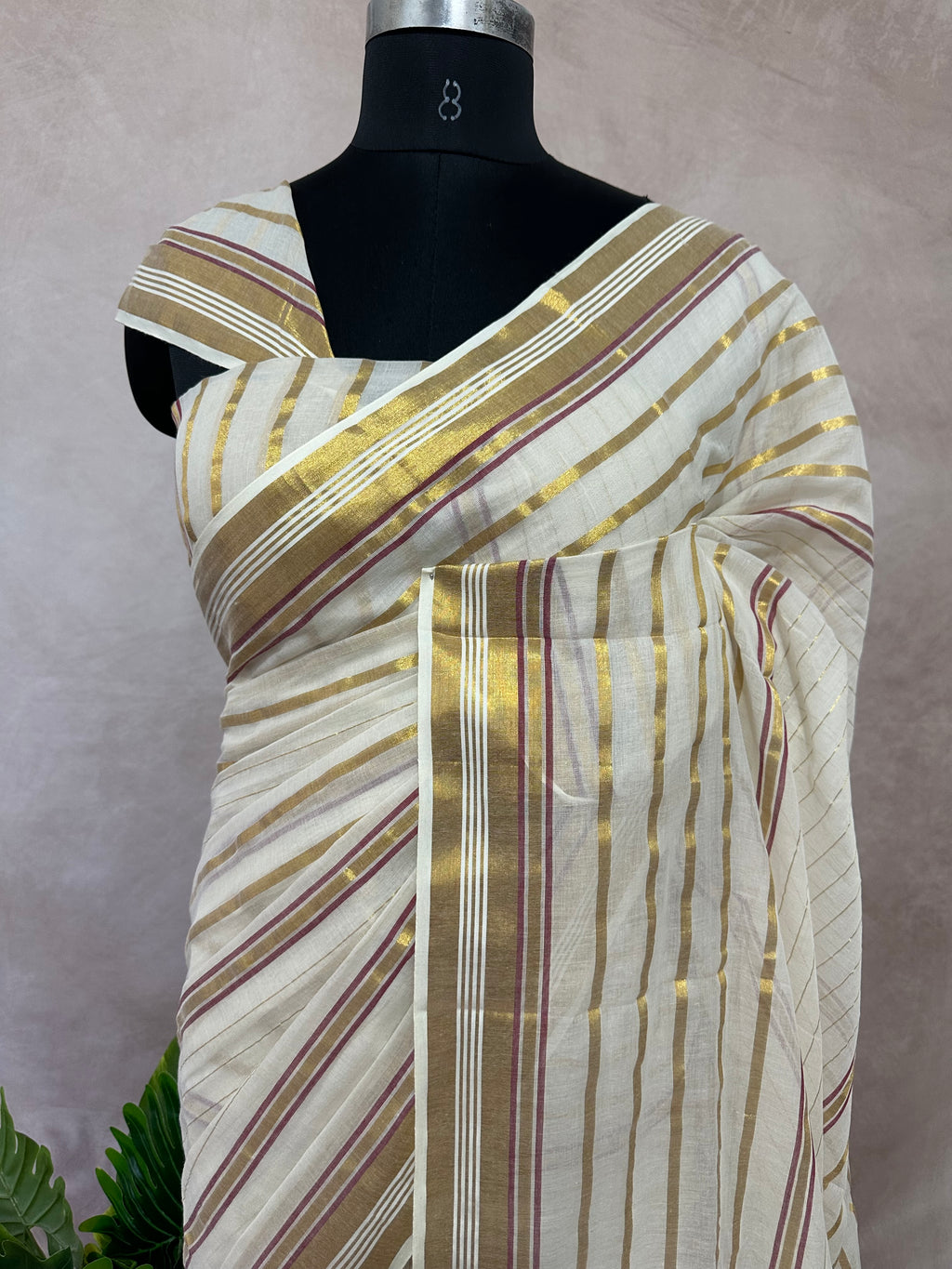 Maroon and gold line 120 mulcotton saree