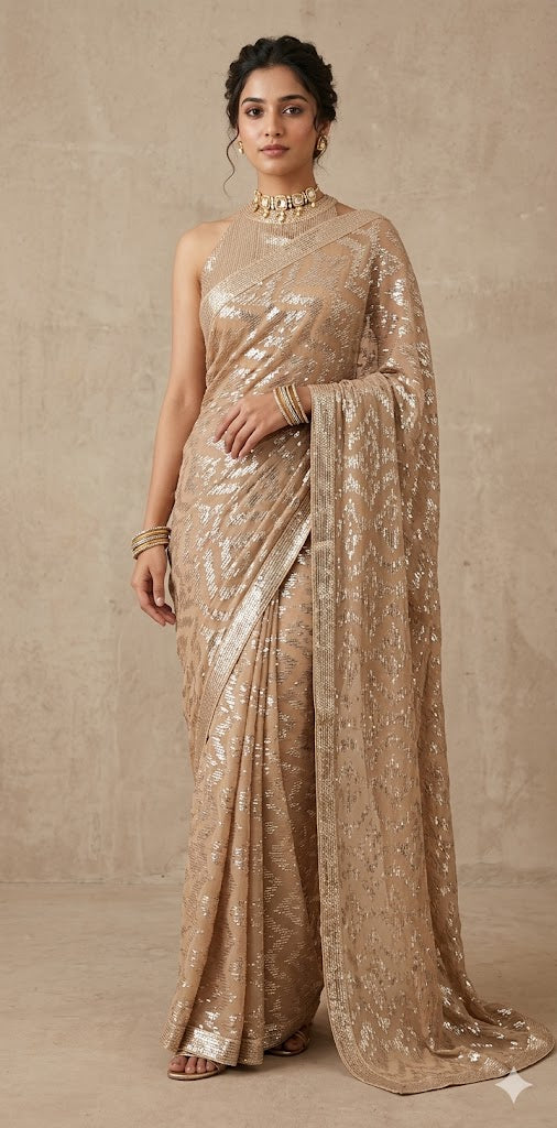 Designer sequins saree with blouse and under skirt