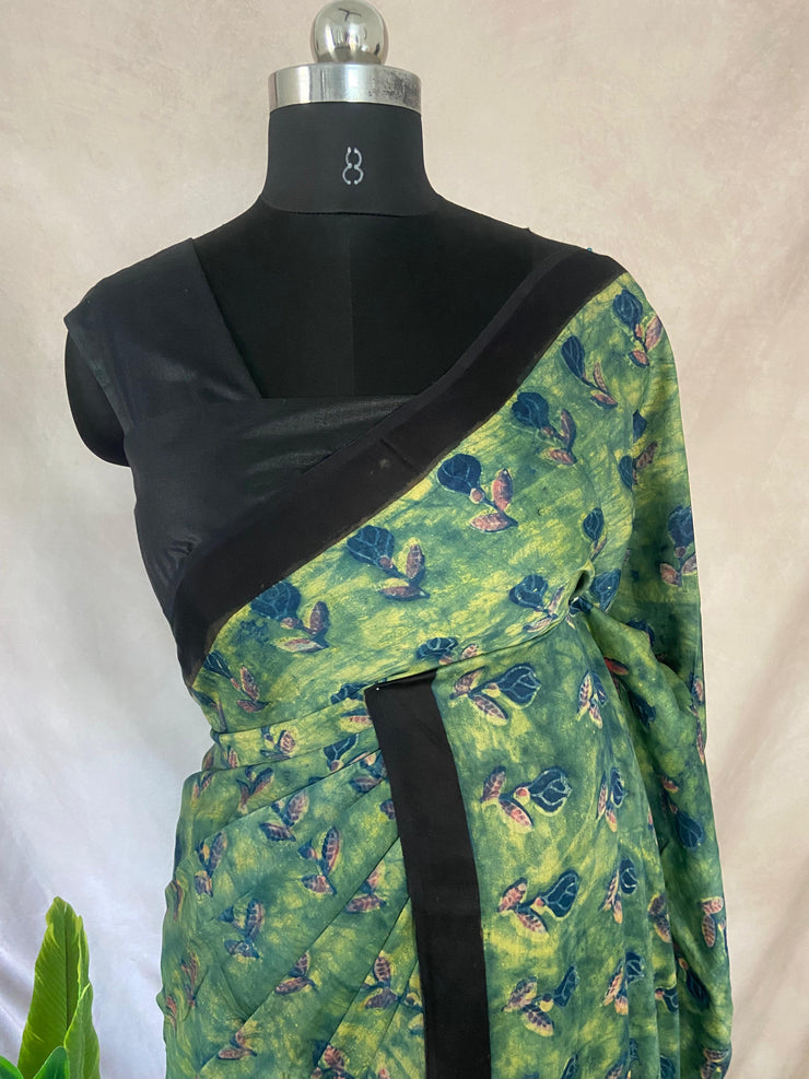 Nashpal Tussar by modal silk saree with hand block print with natural dye, with BP