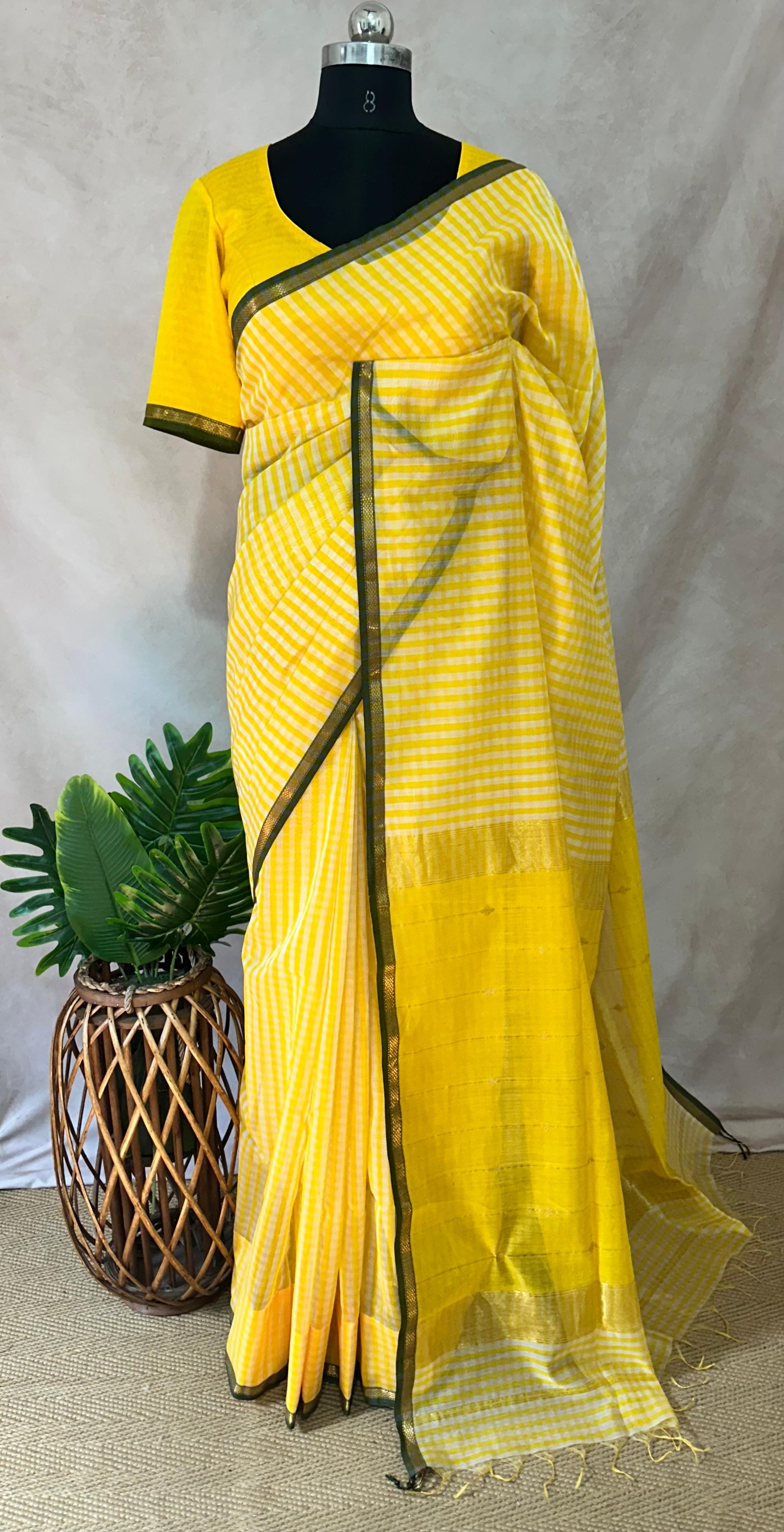 Maheshwari silk saree with stitched blouse