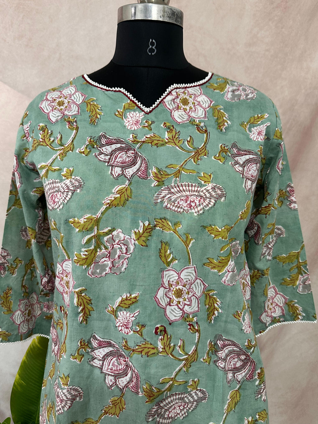 Drape skirt with kurti in pure cotton with hand block print