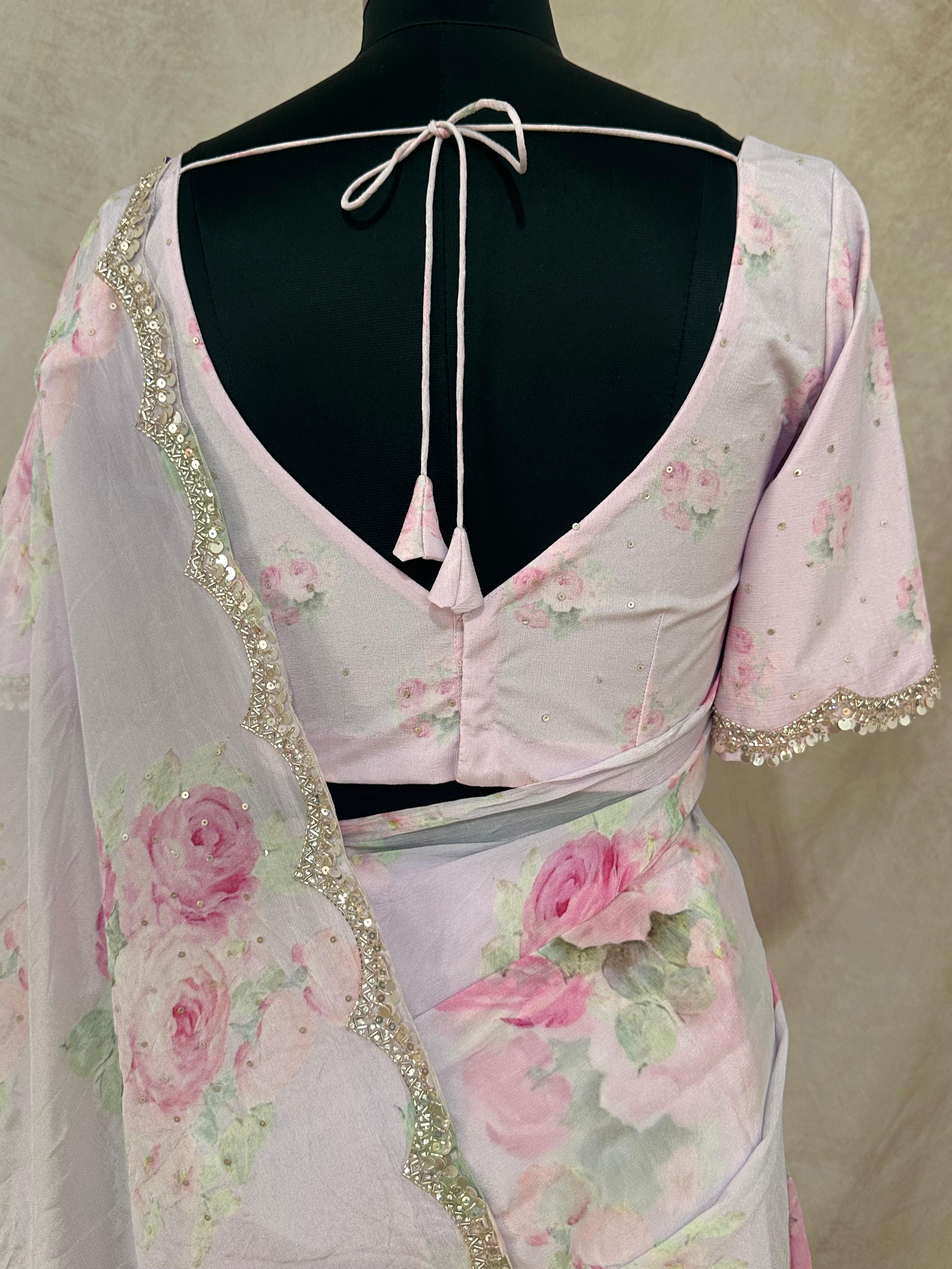 Crepe saree with sequins border , blouse and under skirt