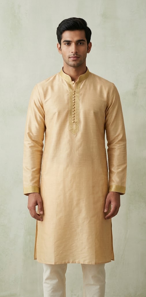 Sandalwood color silk cotton kurta