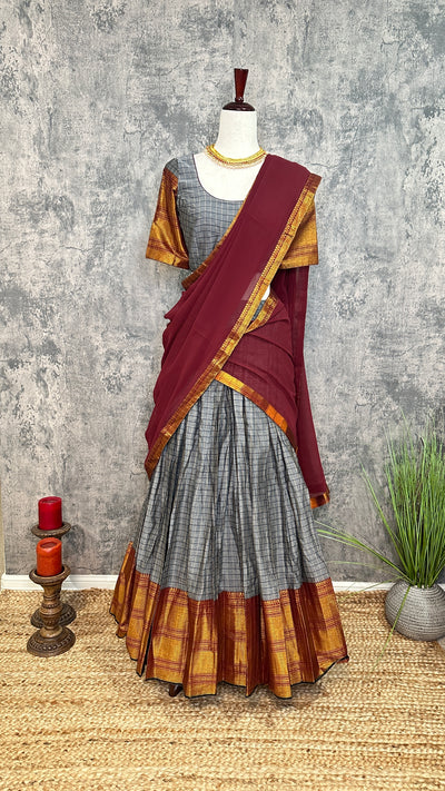 light grey narayanpettu half saree set