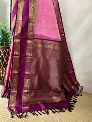 Pink and Majenta Kanchivaram saree with stitched blouse