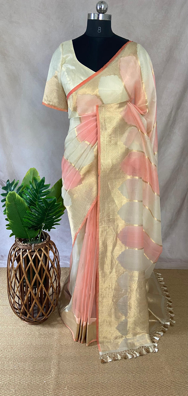 Organza silk saree with stiched blouse
