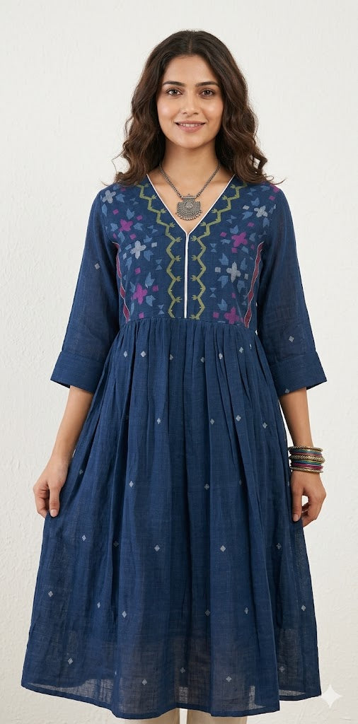 Handloom jamdani cotton dress
