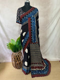 Modal silk saree with bead and mirror work , stitched blouse