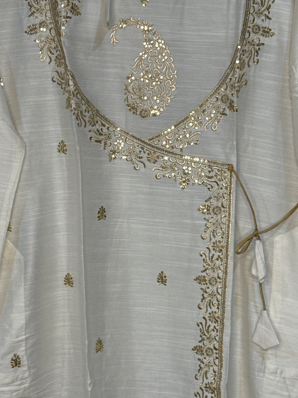 Off white cotton kurta angarakh style surta with embroidery