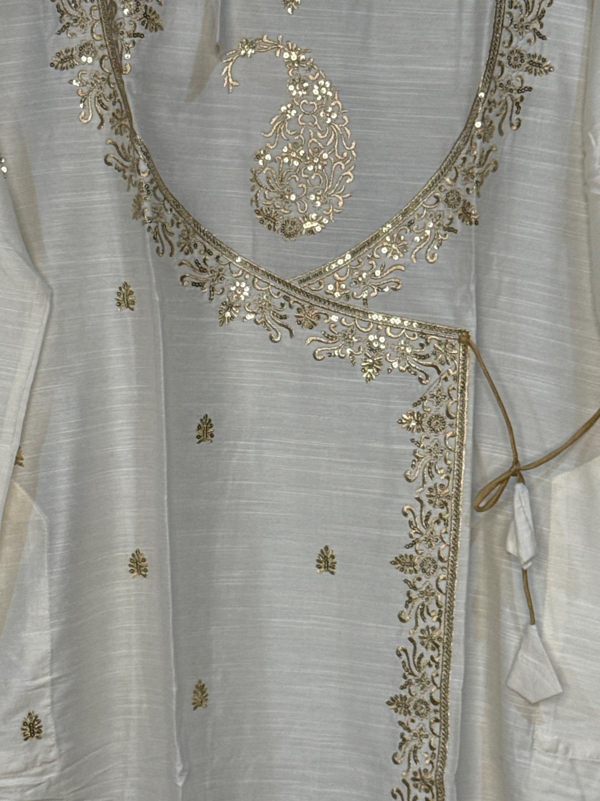 Off white cotton kurta angarakh style surta with embroidery