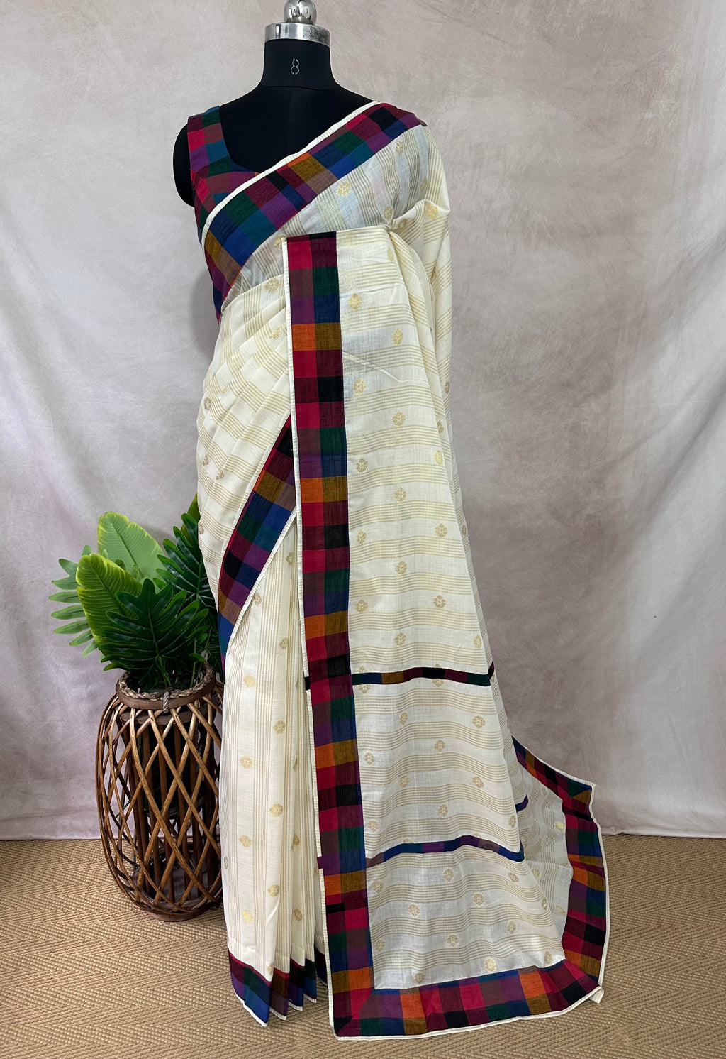 Madras kattam set saree with stitched blouse