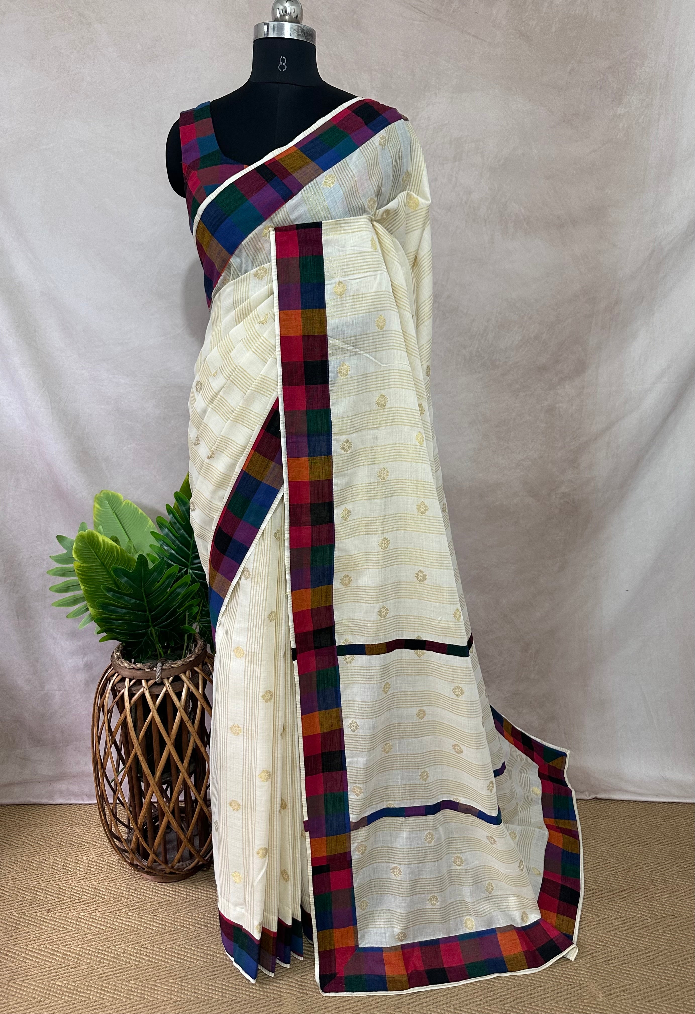 Madras kattam set saree with stitched blouse
