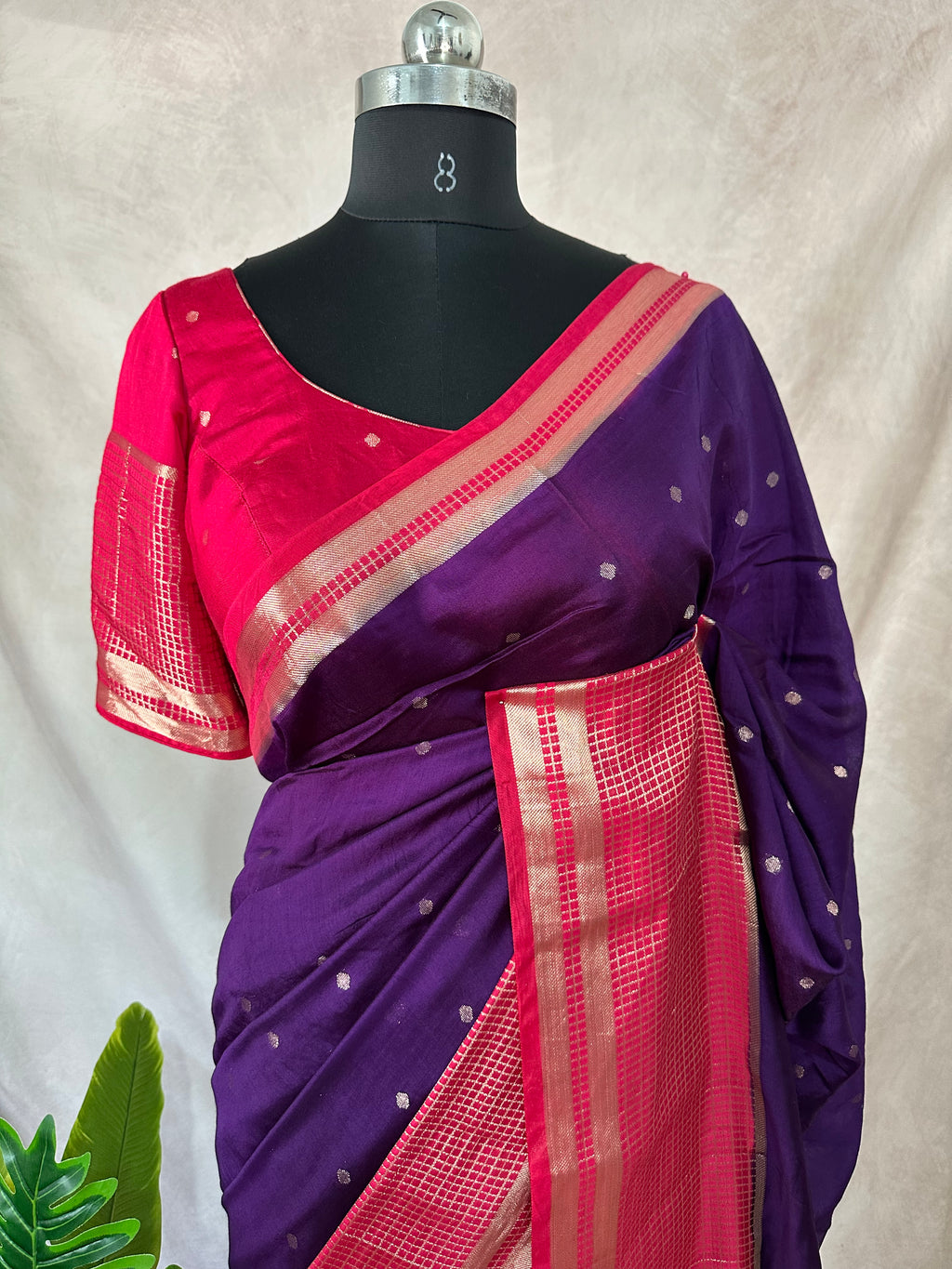 Semi mysore silk saree with stitched blouse