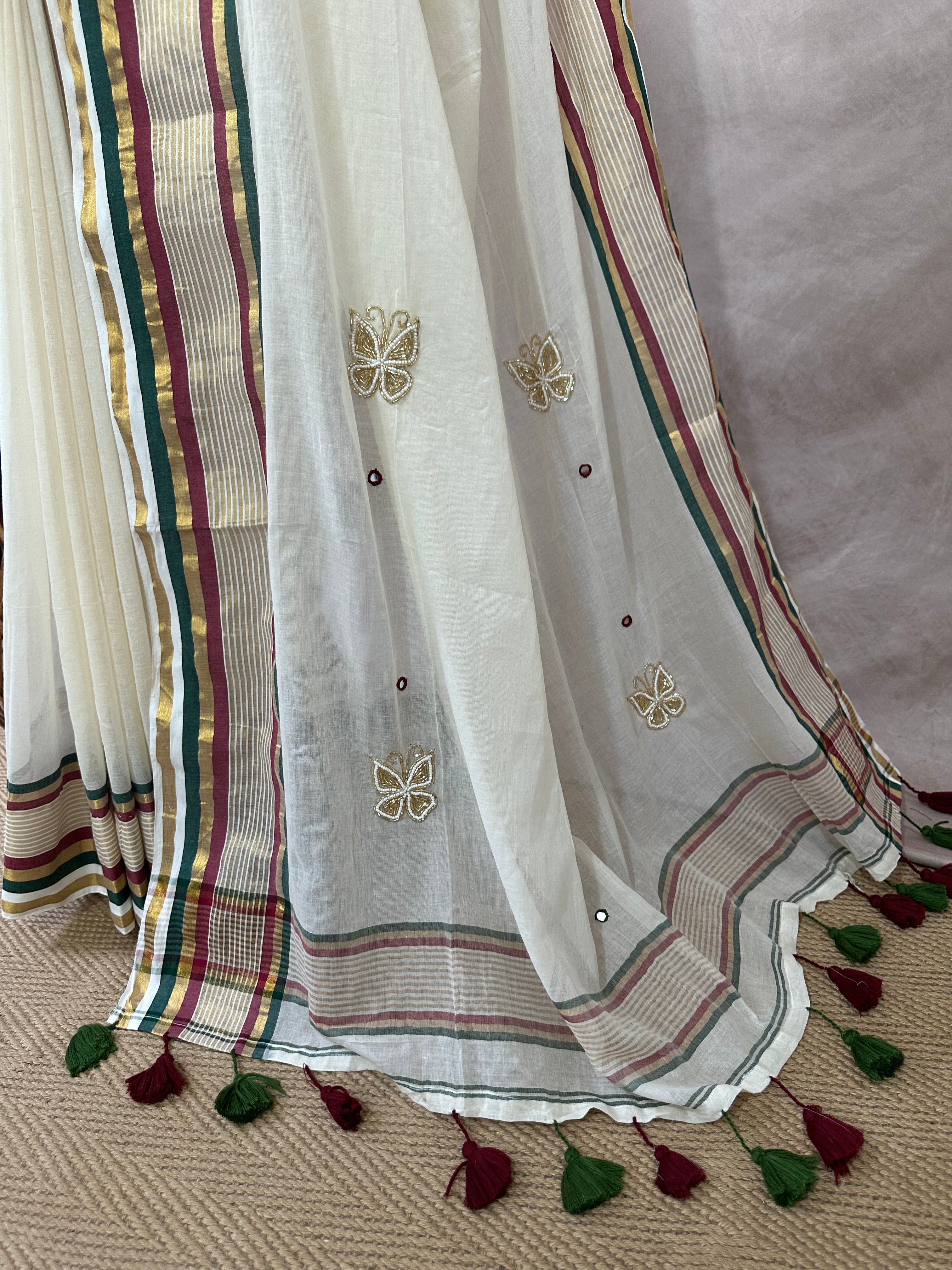 Mulcotton saree with bead work