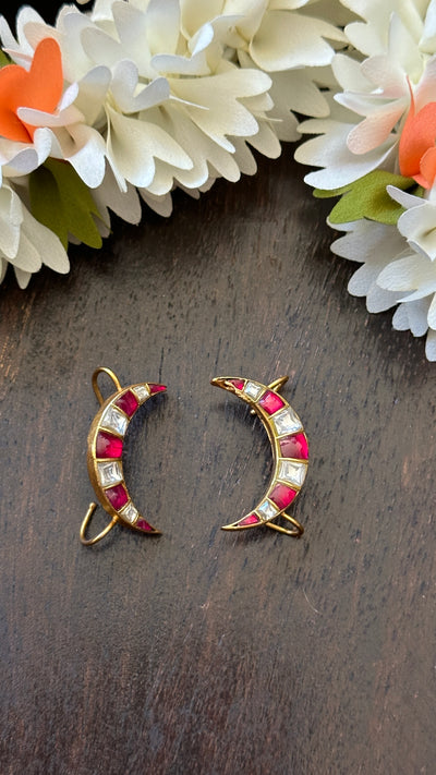 Ruby Red and White kundan stone ear cuff