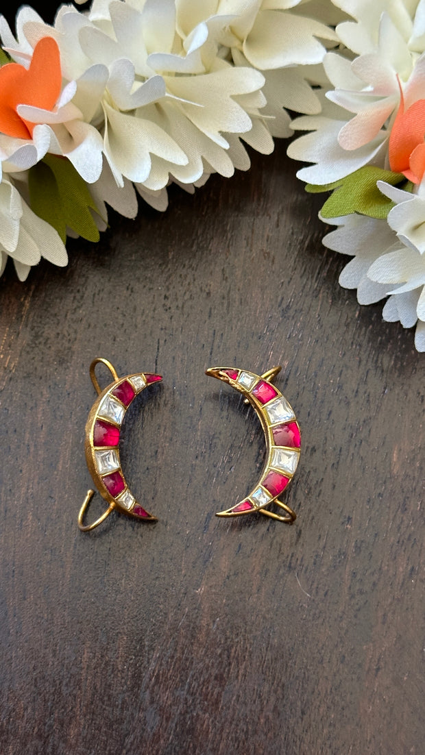 Ruby Red and White kundan stone ear cuff