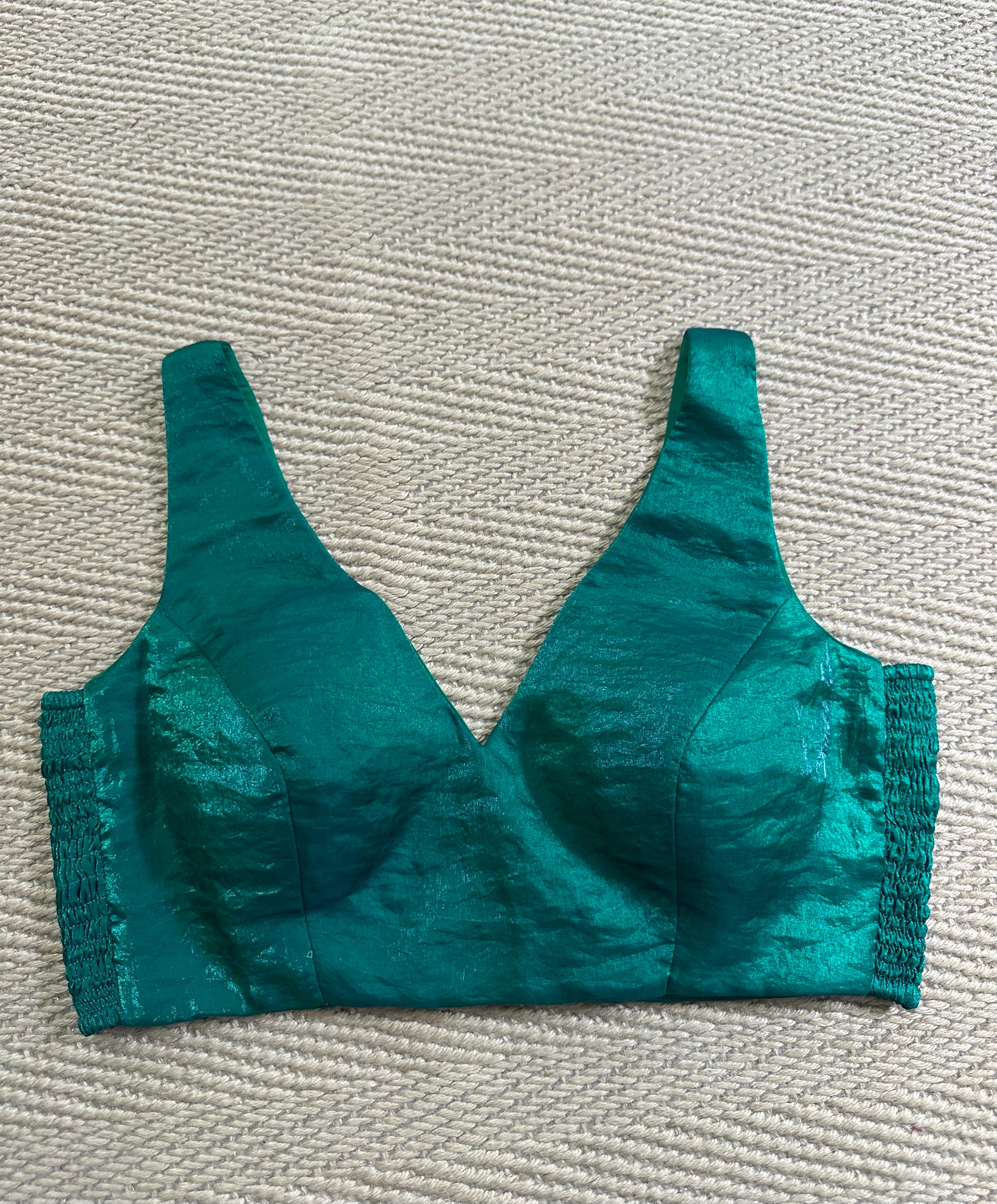 Bottle green satin stilk adjustbale (Side elastic) blouse
