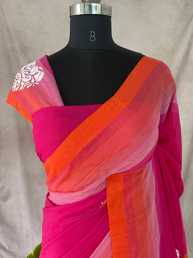 Mul cotton saree with heart kantha, with BP