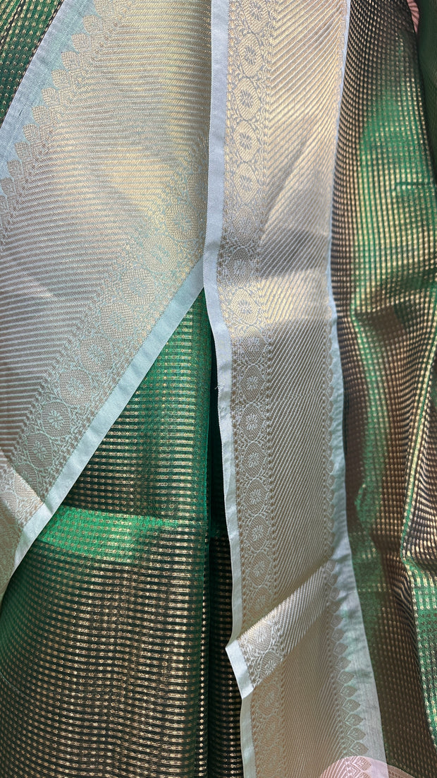 Semi Kanchivaram brocade saree with stitched blouse