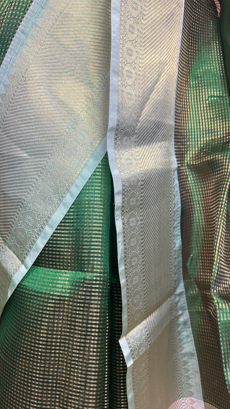 Semi Kanchivaram brocade saree with stitched blouse