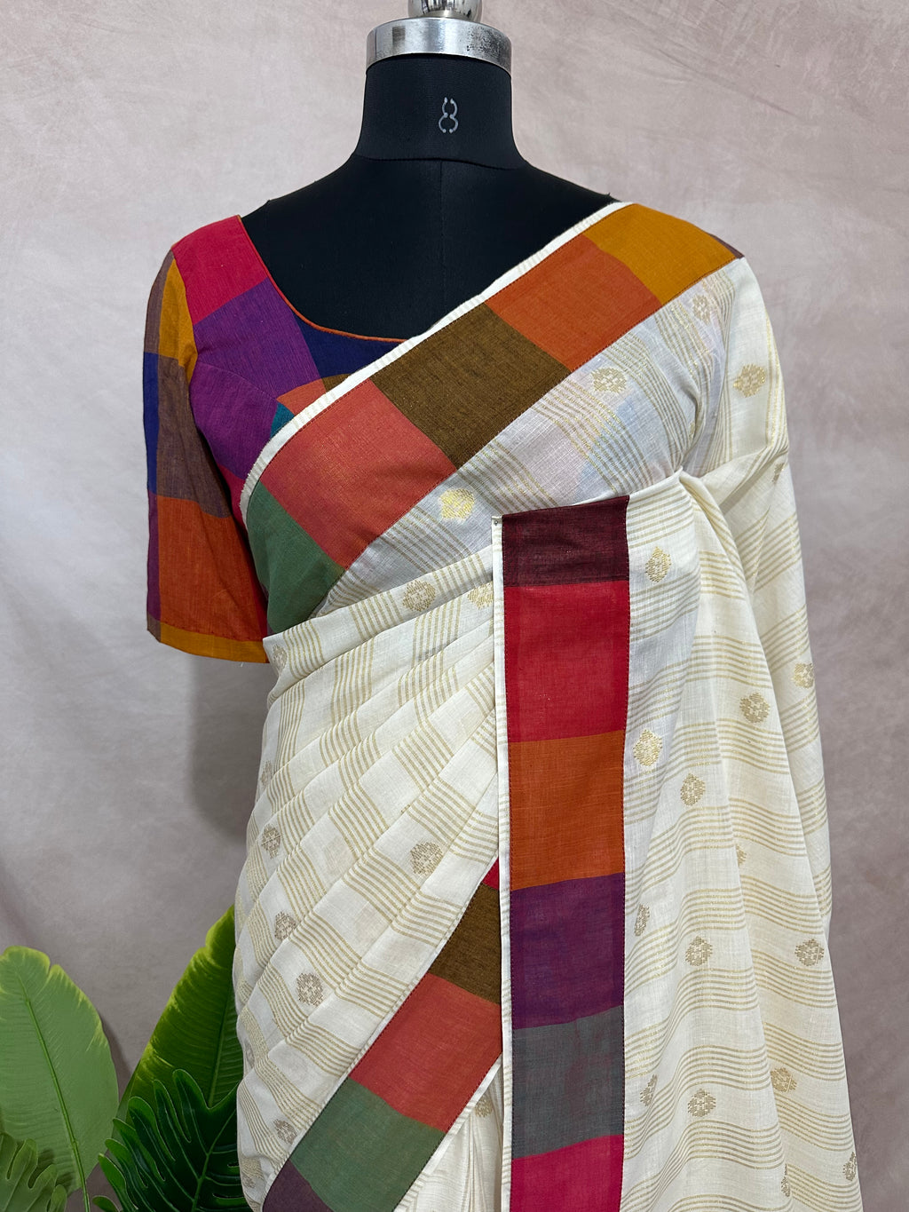 Madras kattam set saree with stitched blouse