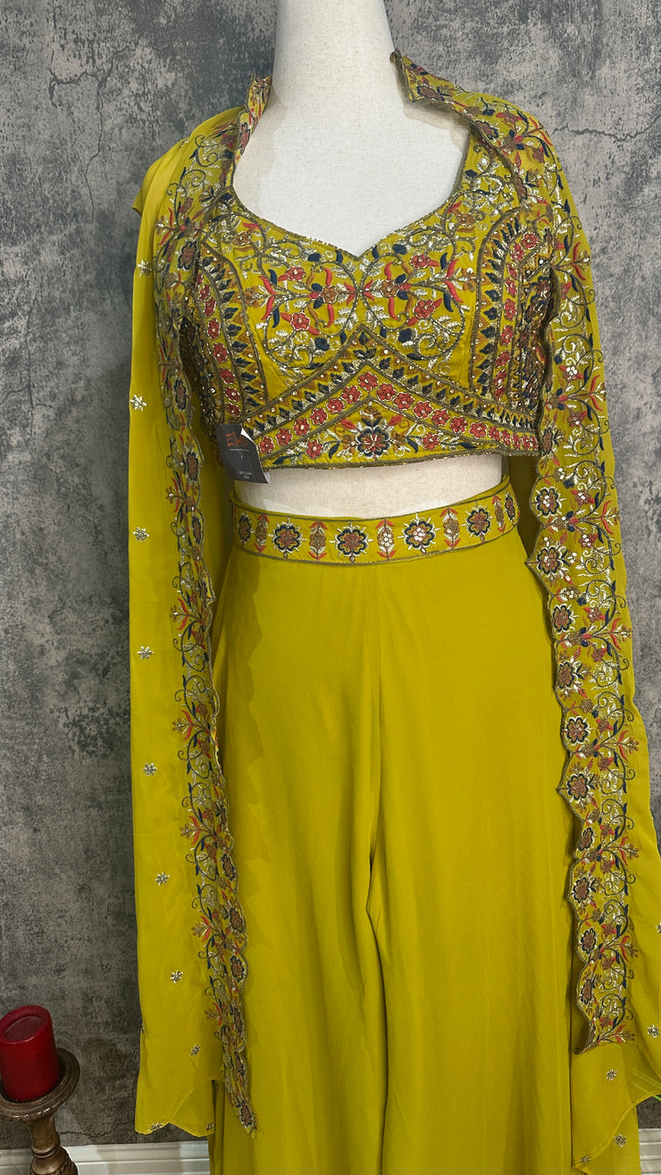 Greenish yellow palazzo with shrug