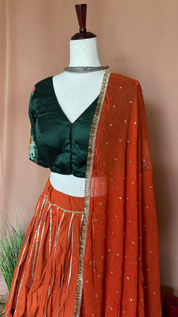 Orange 10 m flare skirt for garba with Dupatta