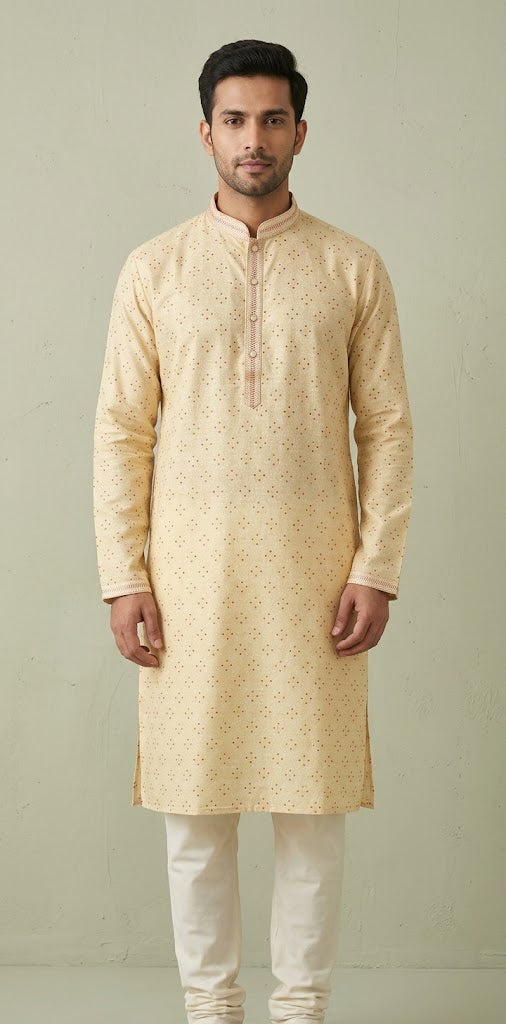 Sandalwood color banarsi silk fabric with self embosed embroidery