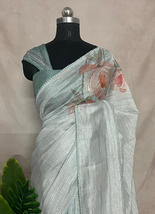 Light blue sequins designer saree, with BP