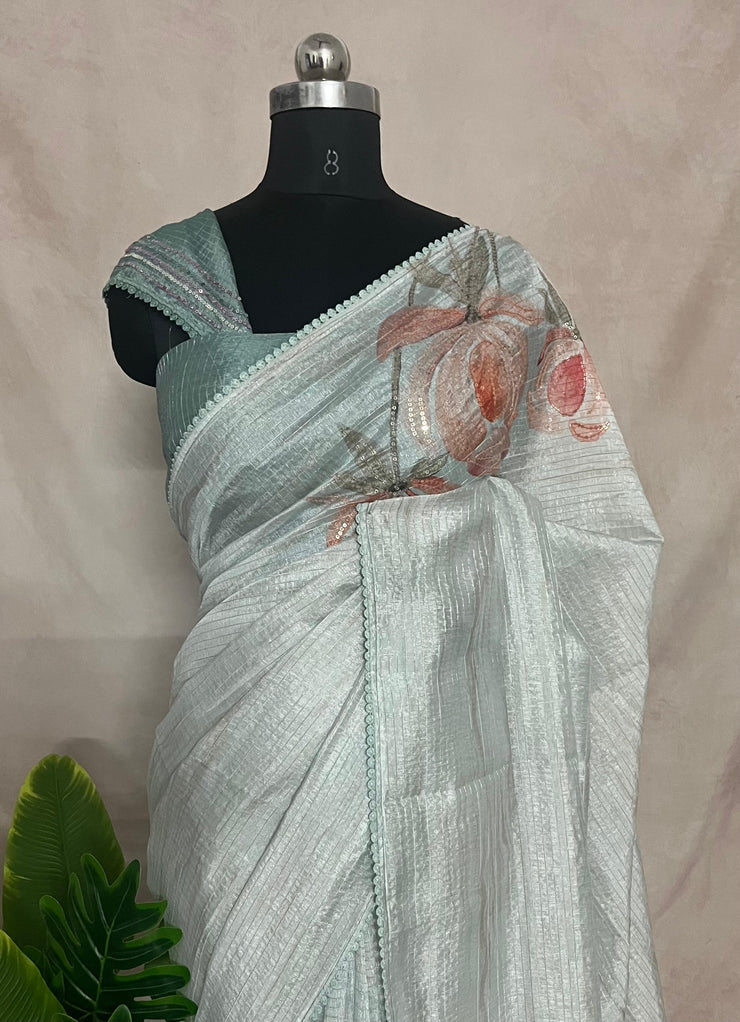 Light blue sequins designer saree, with BP