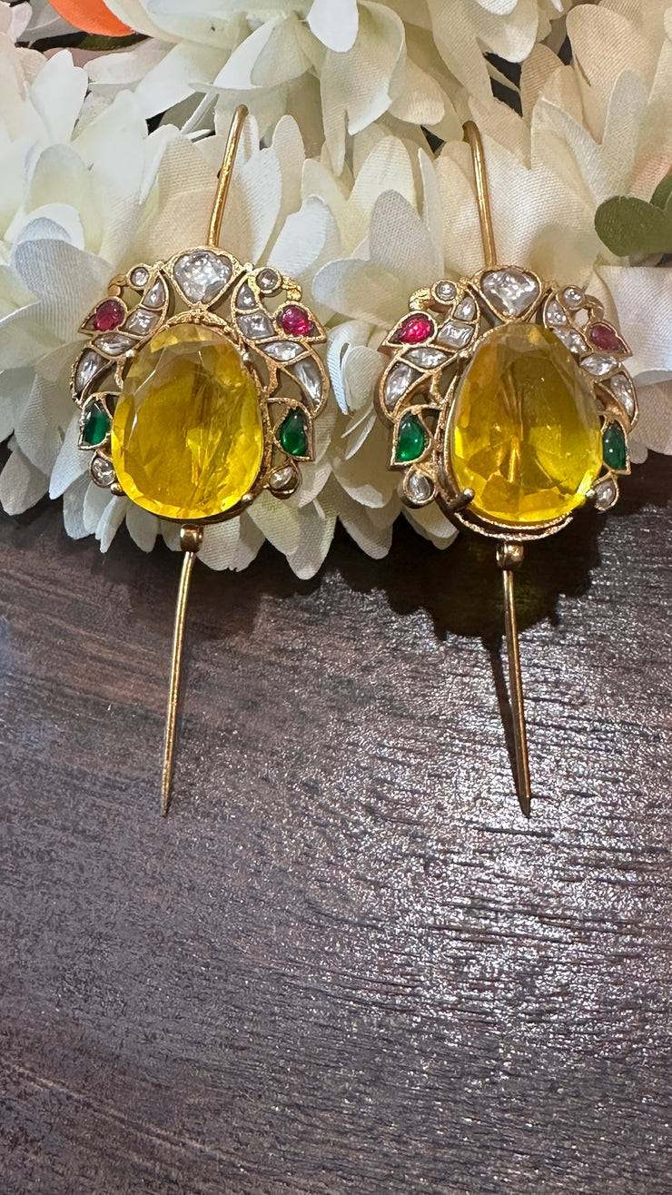 Multi color kundan stone yellow citrine ear pin/cuff