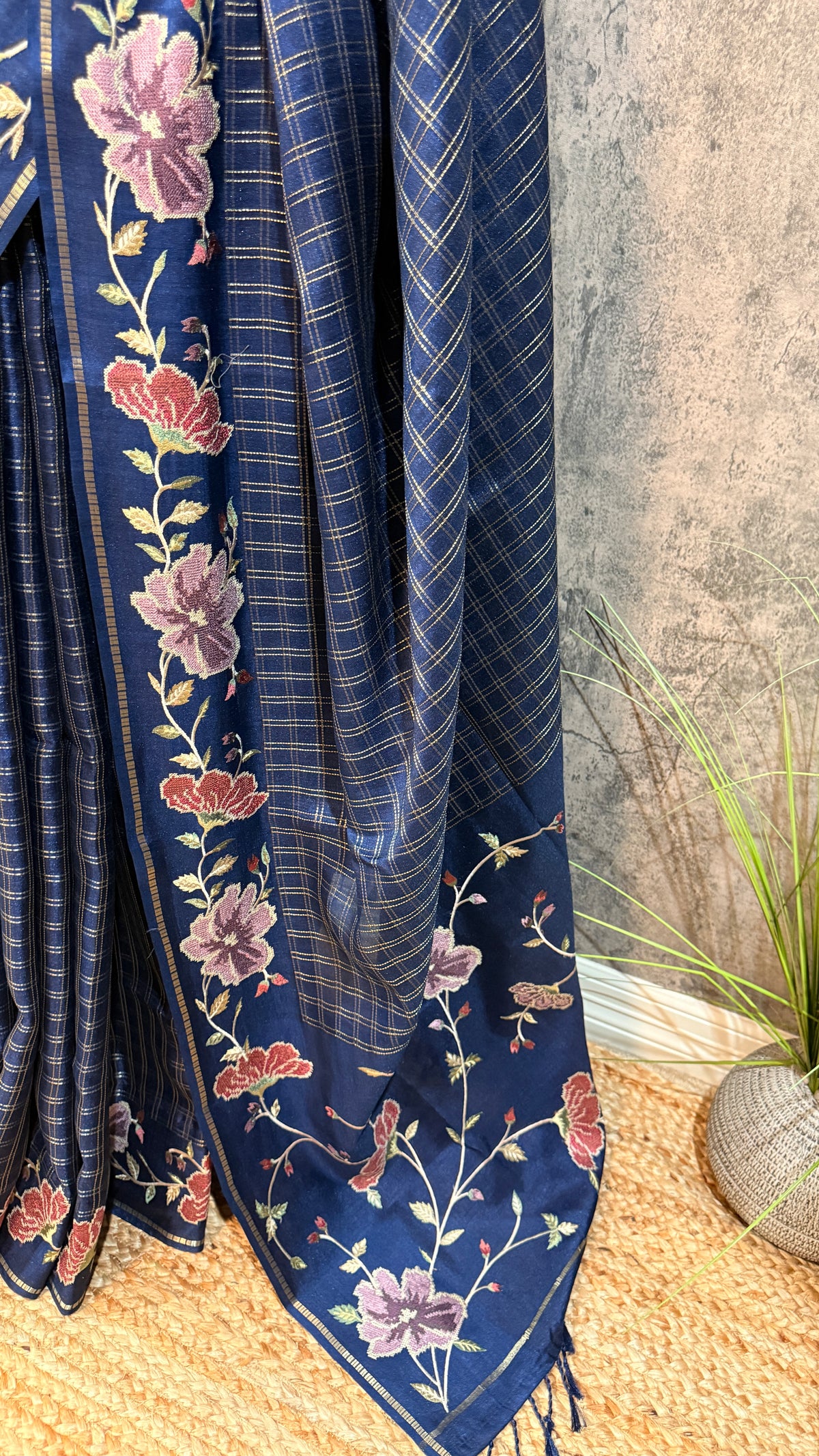 Semi tussar saree with embroidery and stitched blouse