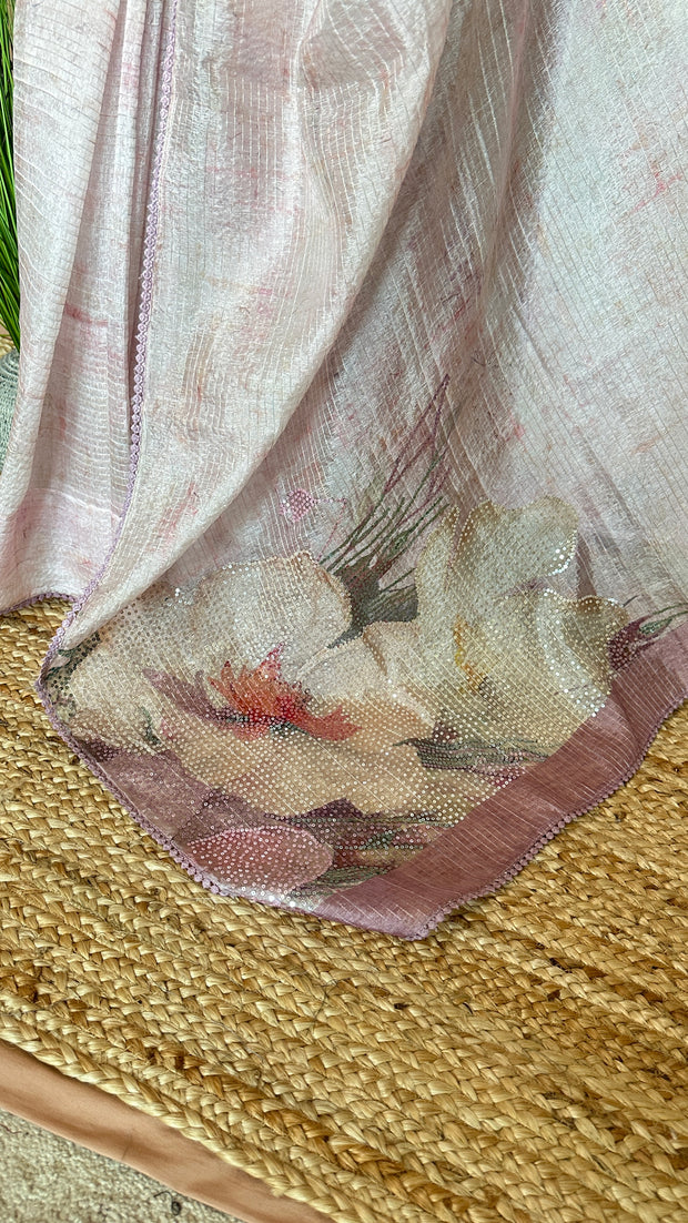 Light Pink Sequins designer saree, with BP