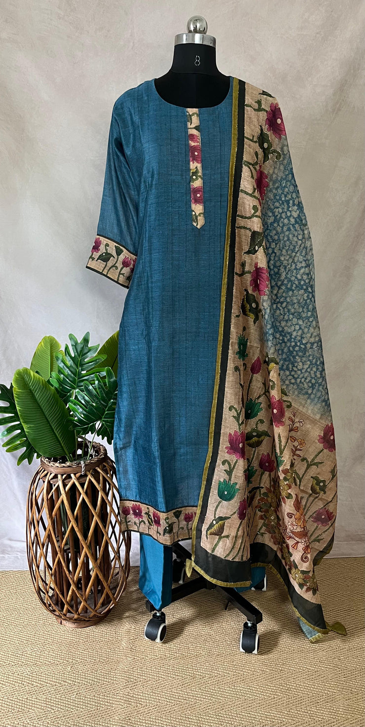 Blue silk kurti set