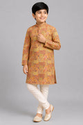 Printed cotton boys kurta with pants