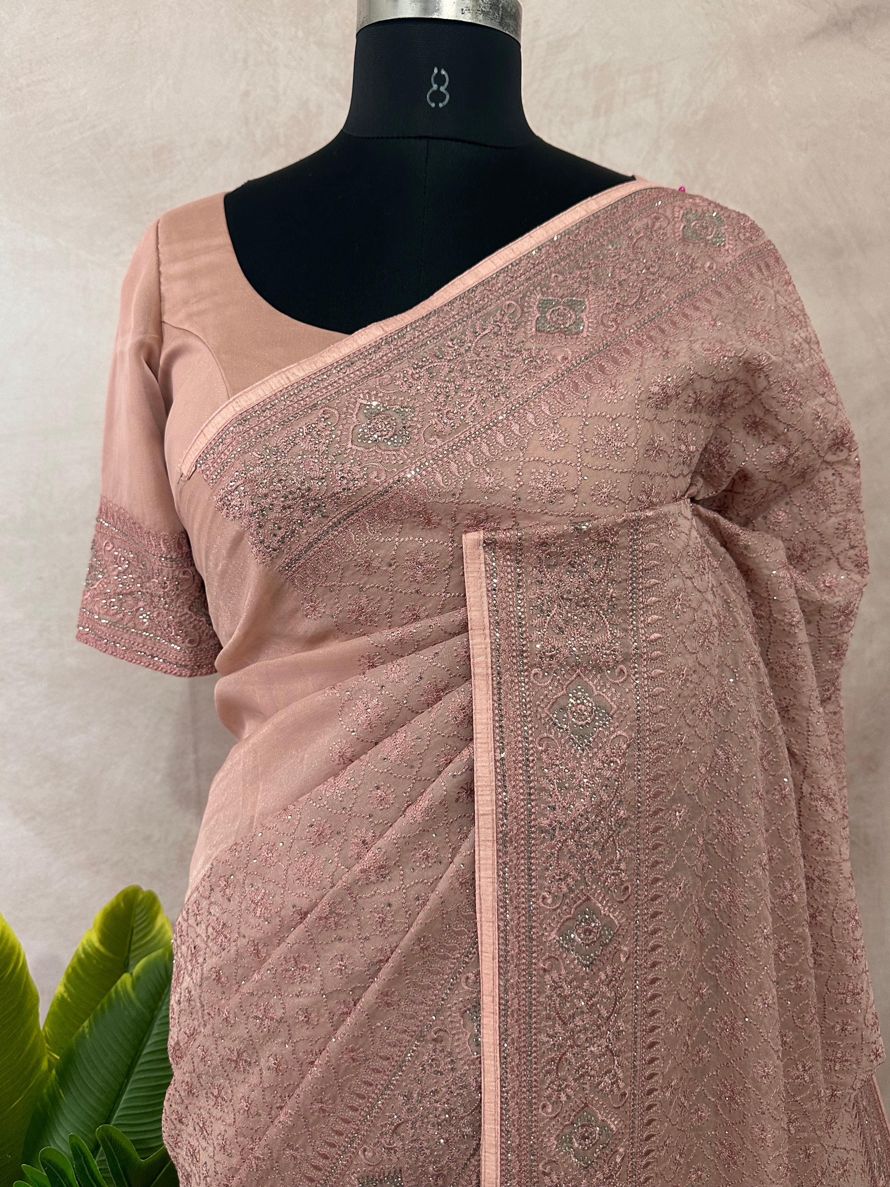 Georgette chikankari saree with stitched blouse
