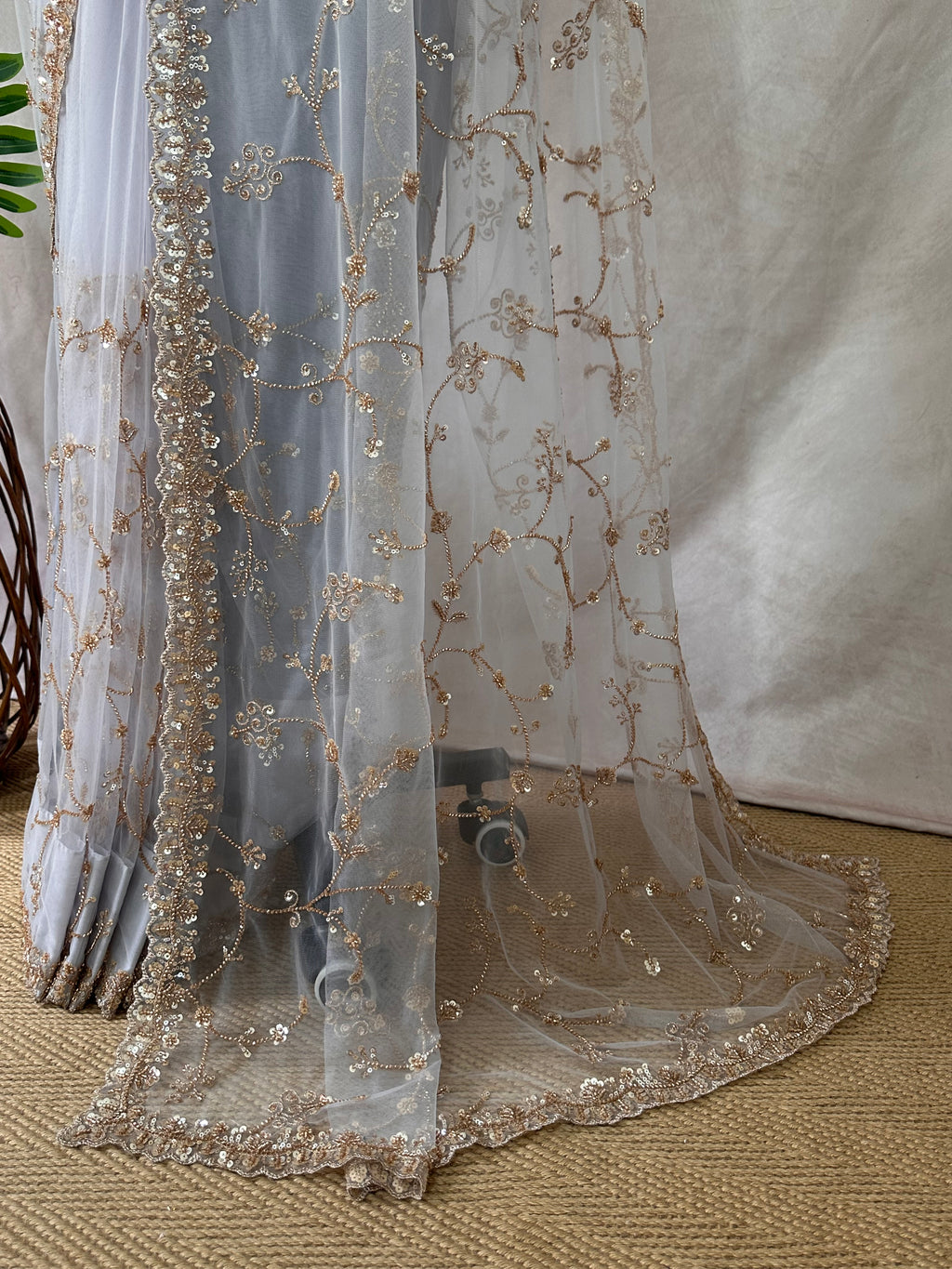 Heavy Embroidered Net Saree with stitched blouse and under skirt