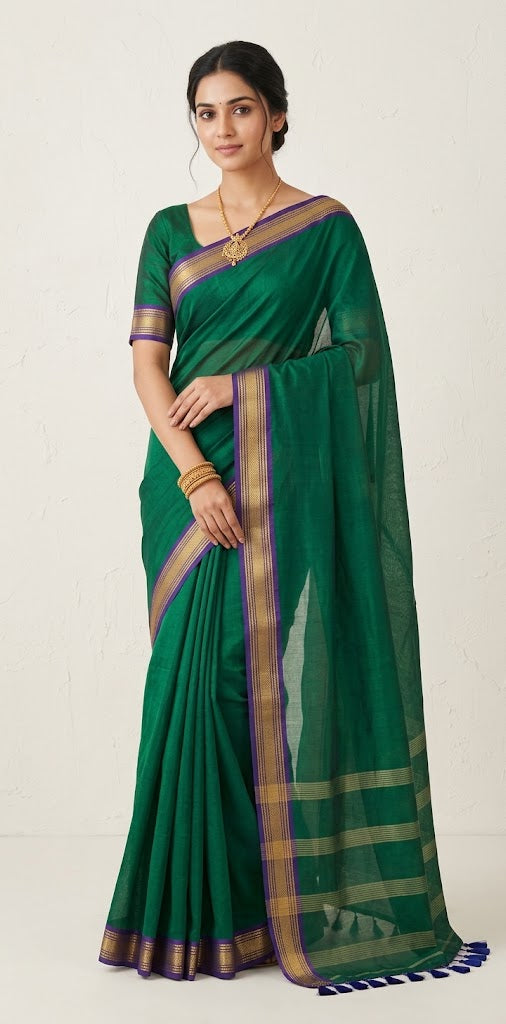 Handloom tissue cotton saree with stitched blouse