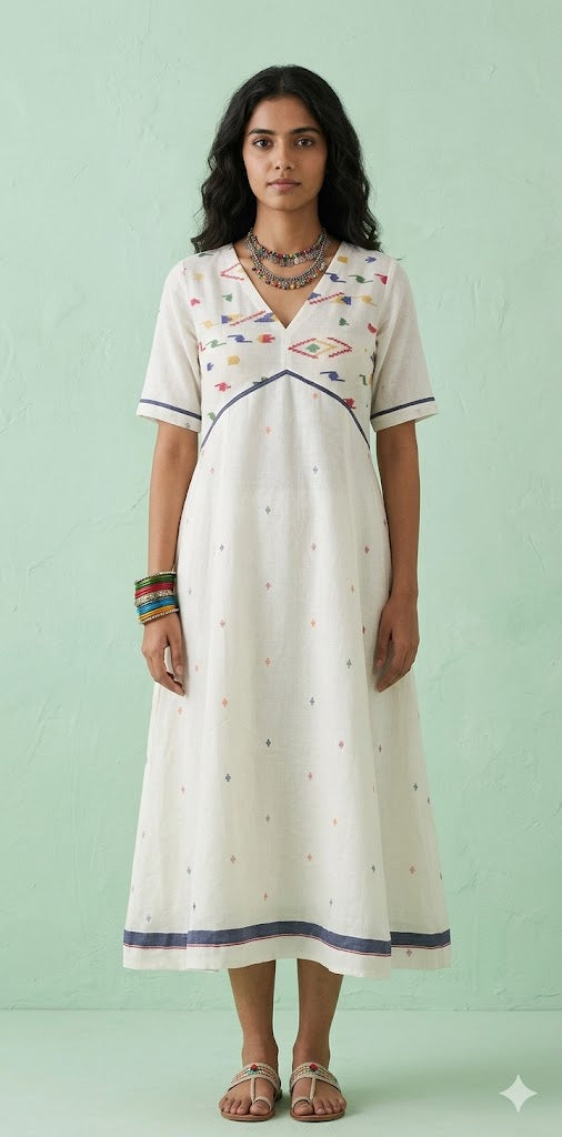 Handloom jamdani cotton dress