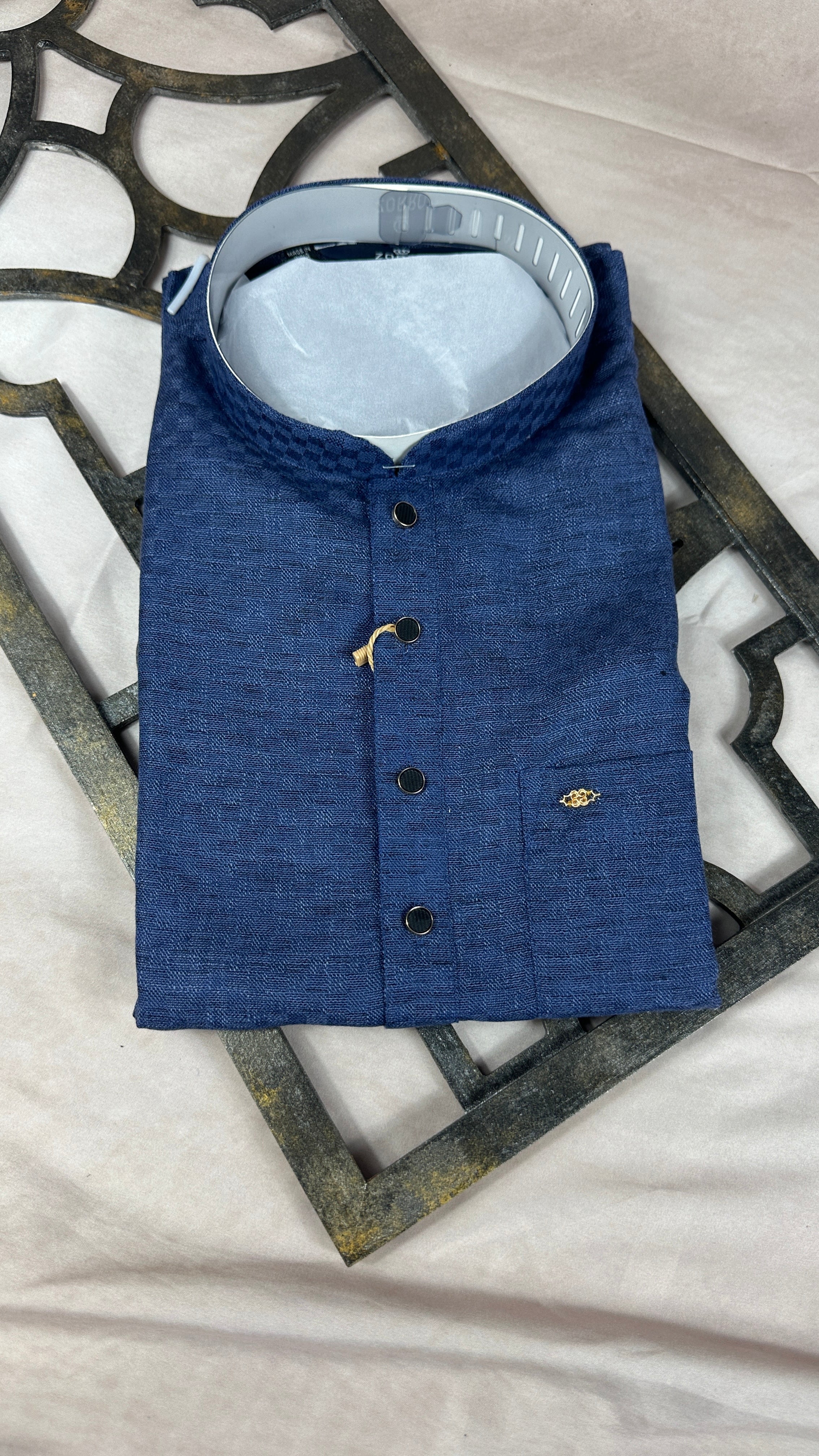 Blue linen short kuta with self design
