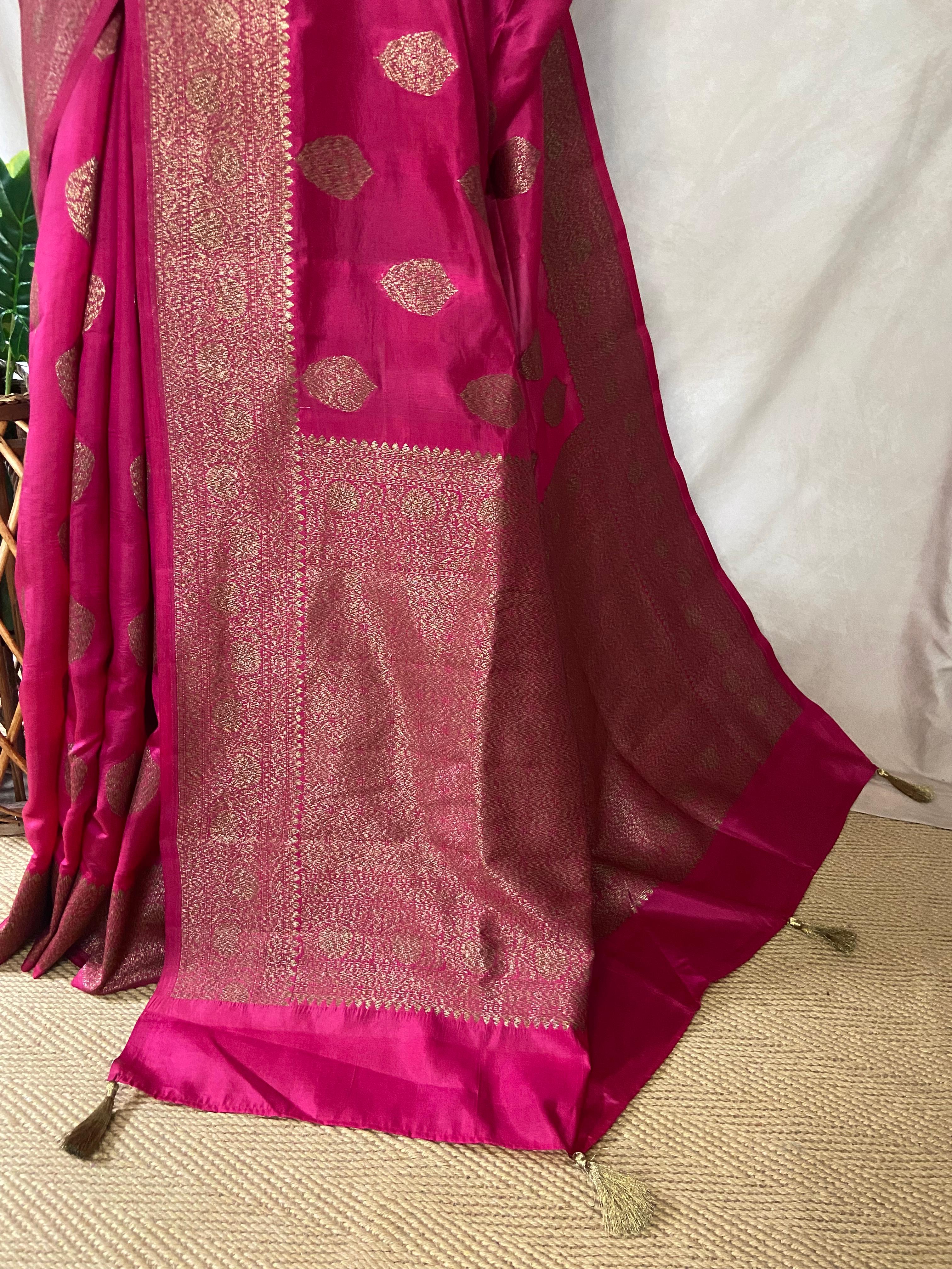 Pink Pure tussar banarasi silk saree, with BP