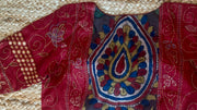 Red patch work blouse with kantha work