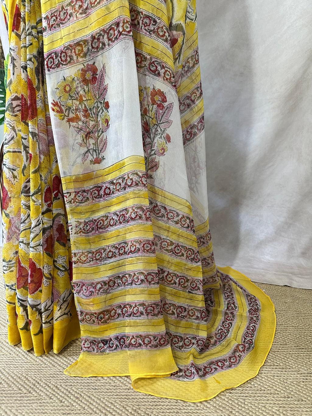Premium handblock printed Pure Chiffon saree , with BP