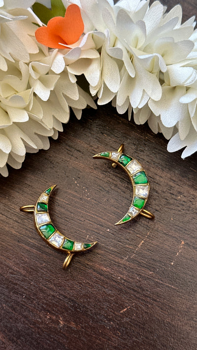 Green and White kundan stone ear cuff