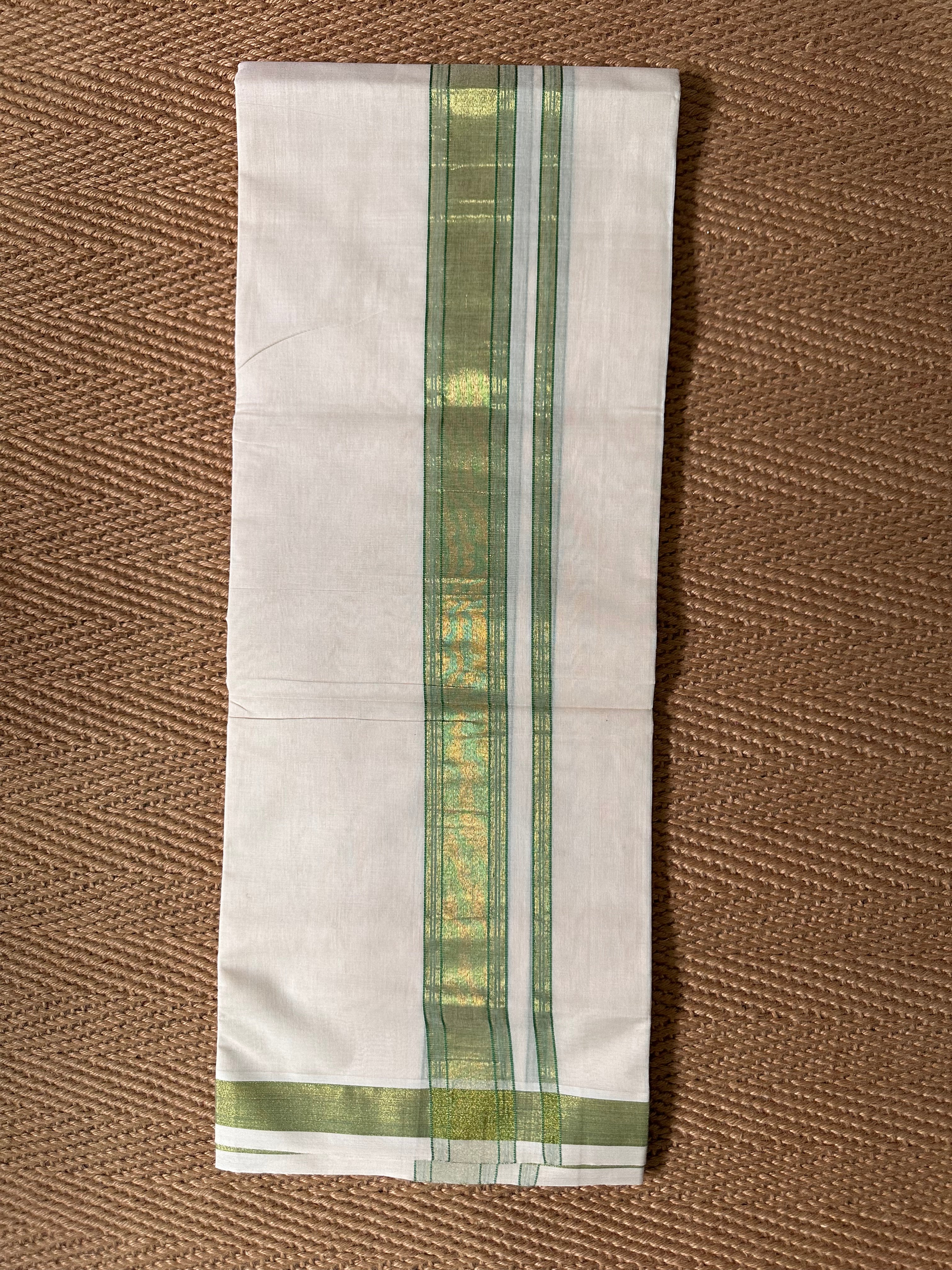Green and gold zari border Dhothi
