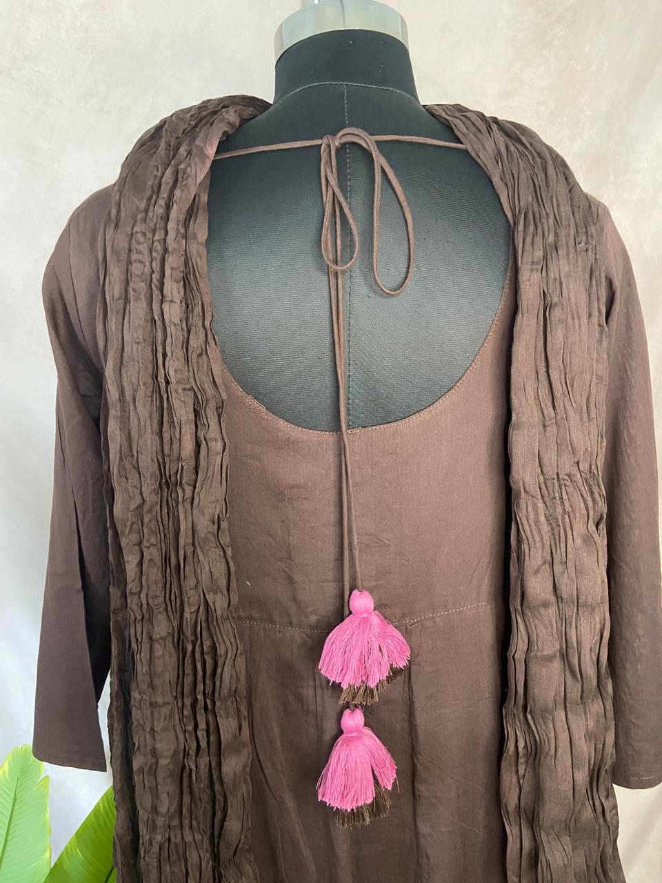 Brown anarkali kurti with bottom and dupatta