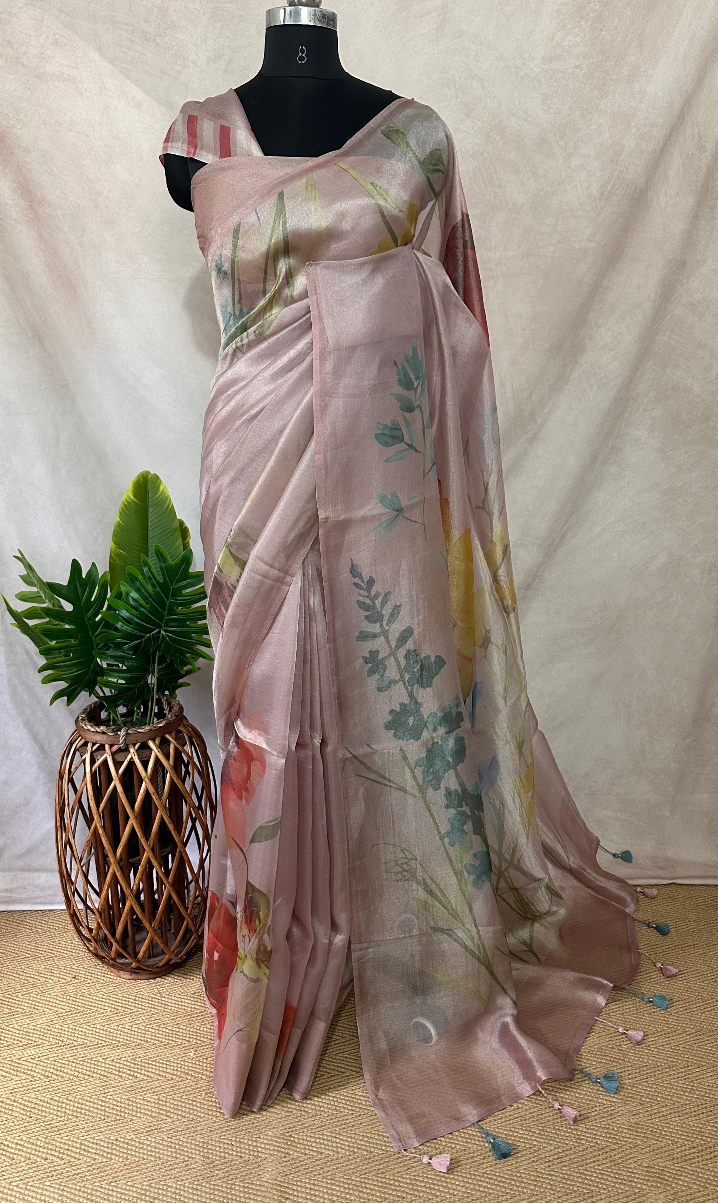 Organza silk tissue saree with digital print, with bP